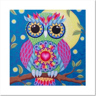 Colourful Happy Owl Posters and Art